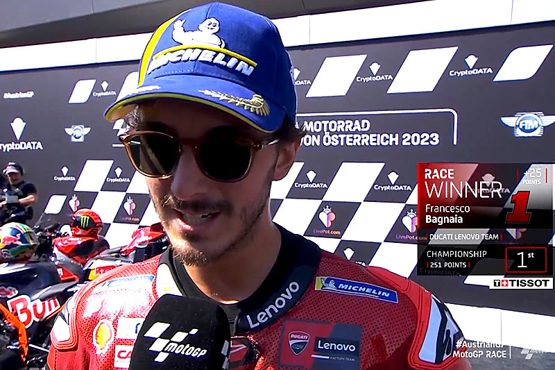 MotoGP Autriche Course : Francesco Bagnaia (Ducati/1) « A chaud » !